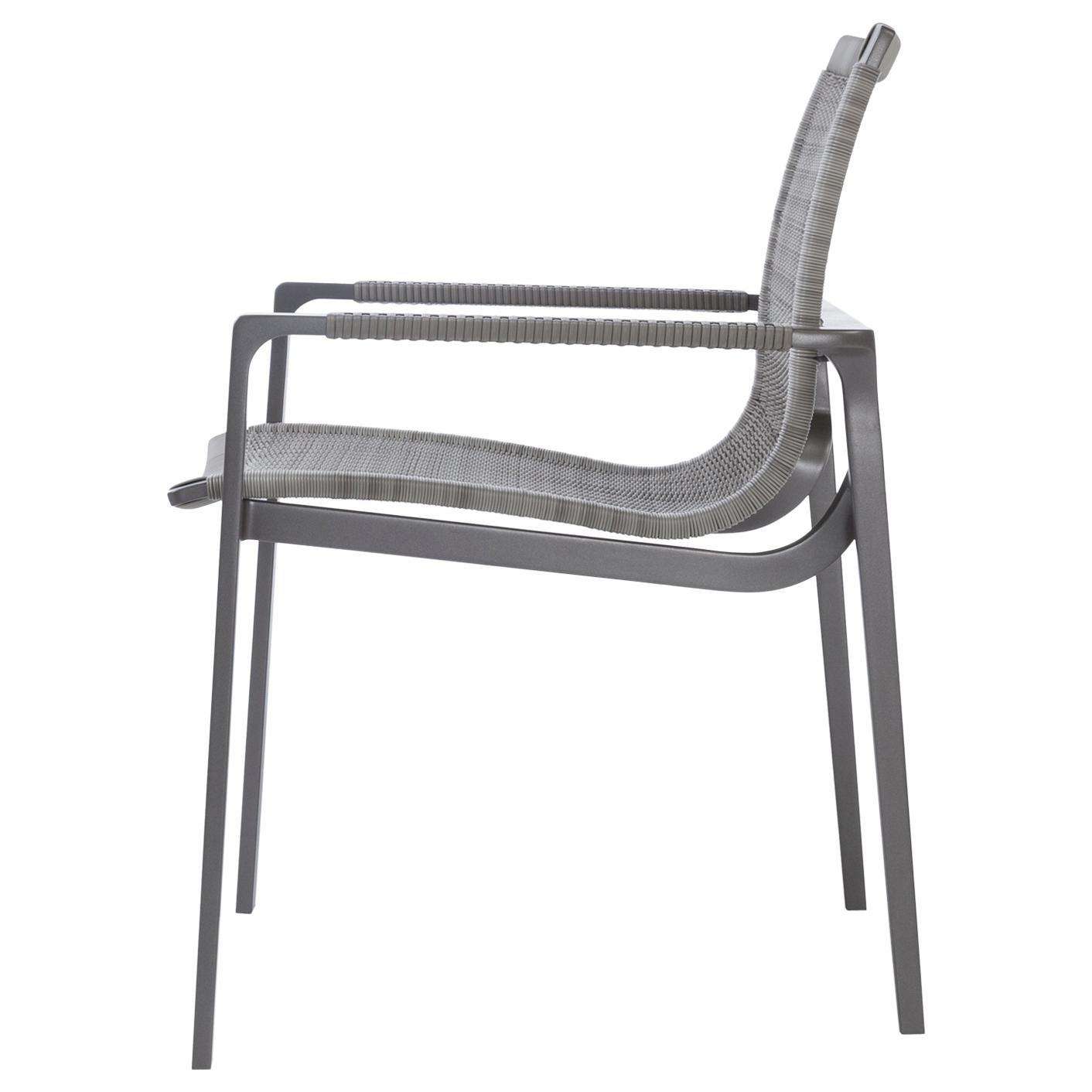 HOLLY HUNT Outdoor Keel Dining Chair in Oyster Finish Metal & Woven Fiber