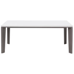 HOLLY HUNT Outdoor Keel Dining Table in Oyster Metal with Pure White Stone Top