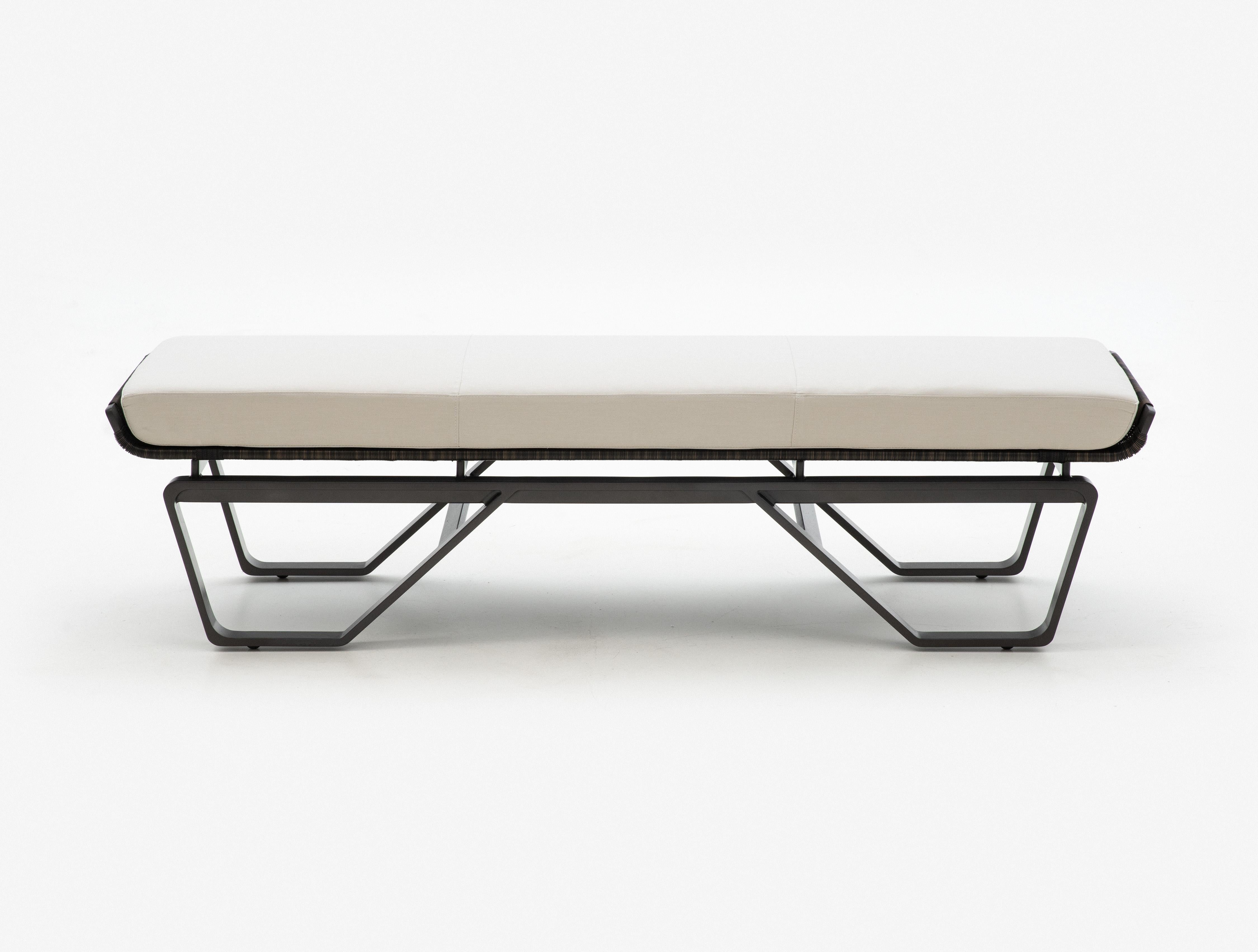 Drawing on the dynamic personality of our Meduse Table, the Meduse Bench adds new options for communal seating in an outdoor tableau. With a seat slightly higher than a typical bench, its dimensions make it ideal for placement poolside or around a