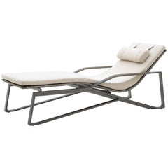 HOLLY HUNT Outdoor Moray Chaise with Oyster Base Finish and Sand Color Canvas