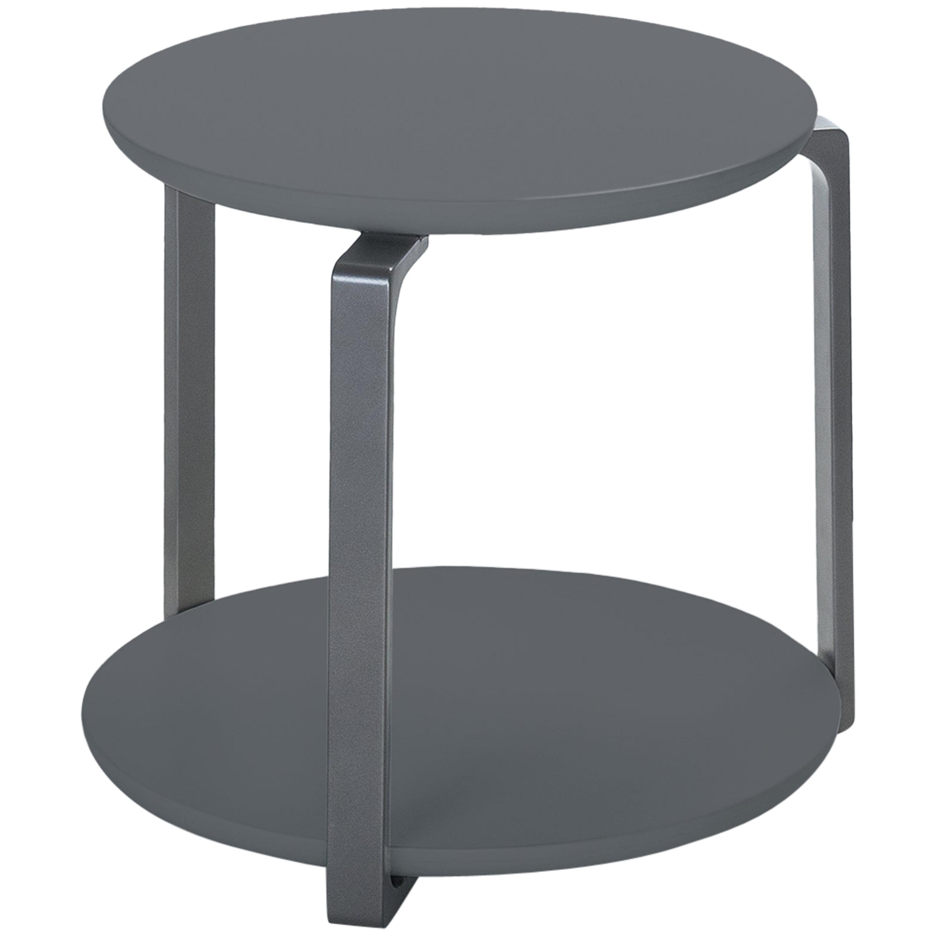 HOLLY HUNT Outdoor Plankton Round Side Table with Oyster Frame & Cobalt Grey Top