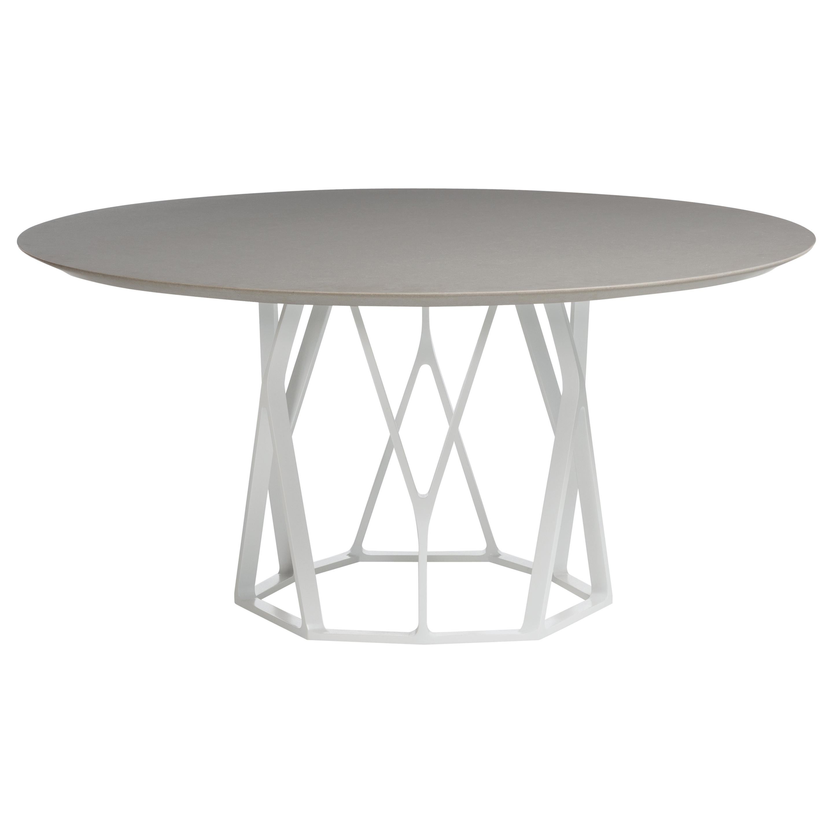 HOLLY HUNT Outdoor Reef Dining Table with Pearl Frame & Belgium Fog Stone Top For Sale