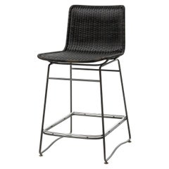 HOLLY HUNT Pelican Counter Stool in Basalt Powder Coated Metal Legs & Woven