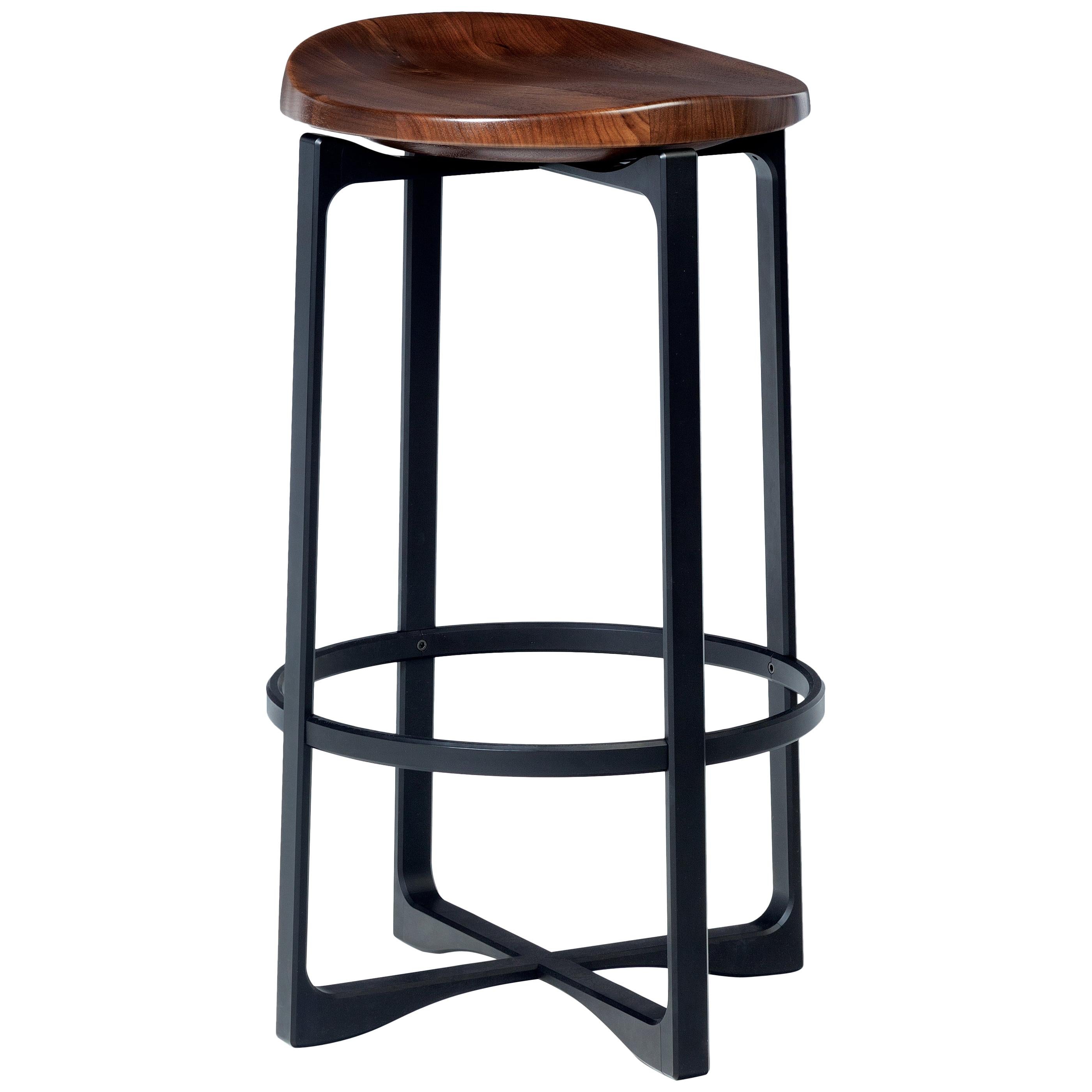 HOLLY HUNT Pepper Bar Stool with Walnut Cinder Seat and Aluminum Frame