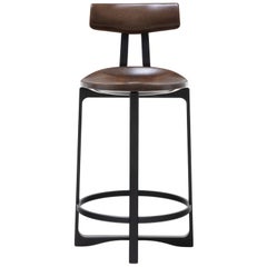 HOLLY HUNT Pepper Counter Stool with Back in Walnut Cinder Seat & Aluminum Frame