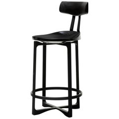 HOLLY HUNT Pepper Counter Stool with Backrest in Black Walnut and Aluminum Frame