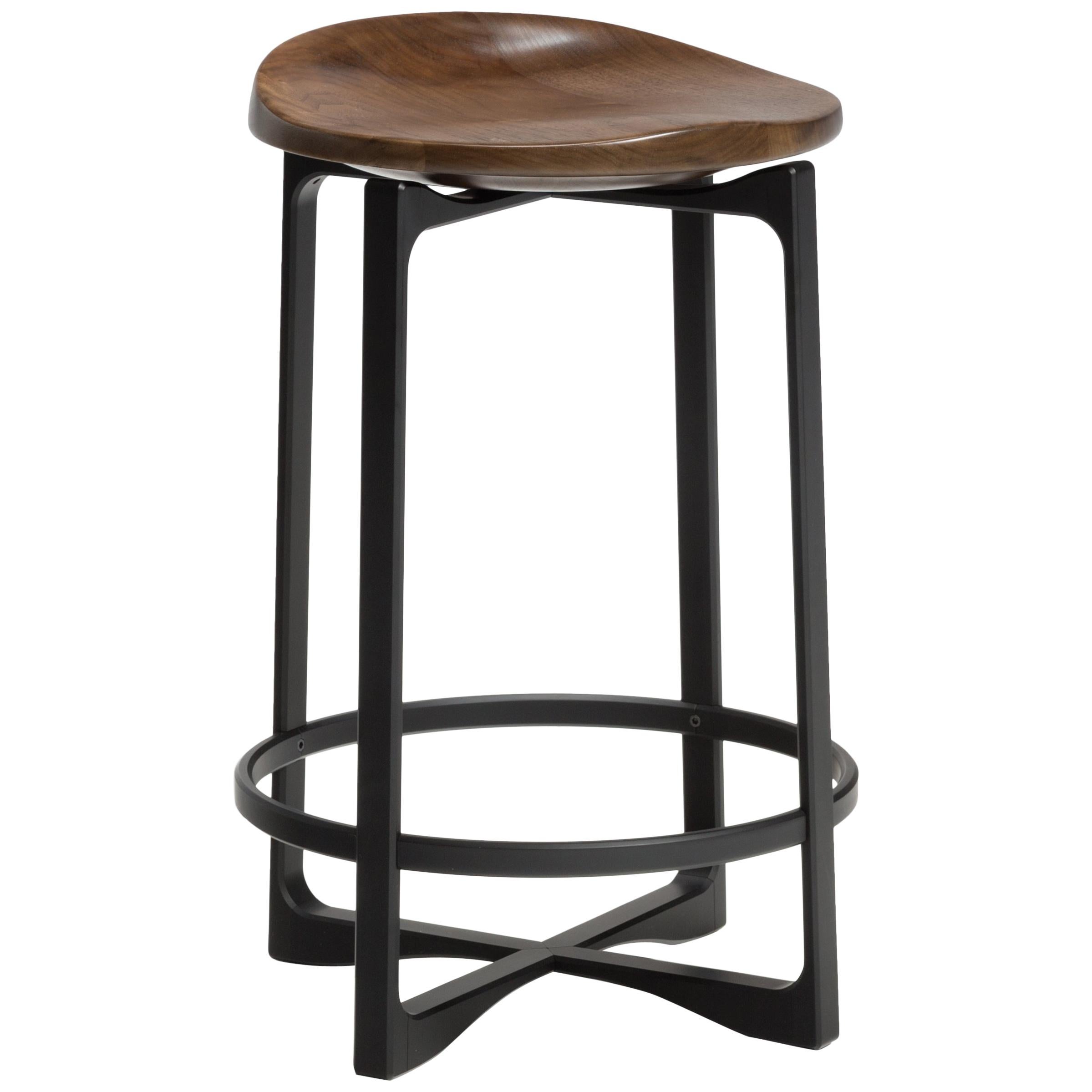 HOLLY HUNT Pepper Counter Stool with Walnut Cinder Seat and Aluminum Frame
