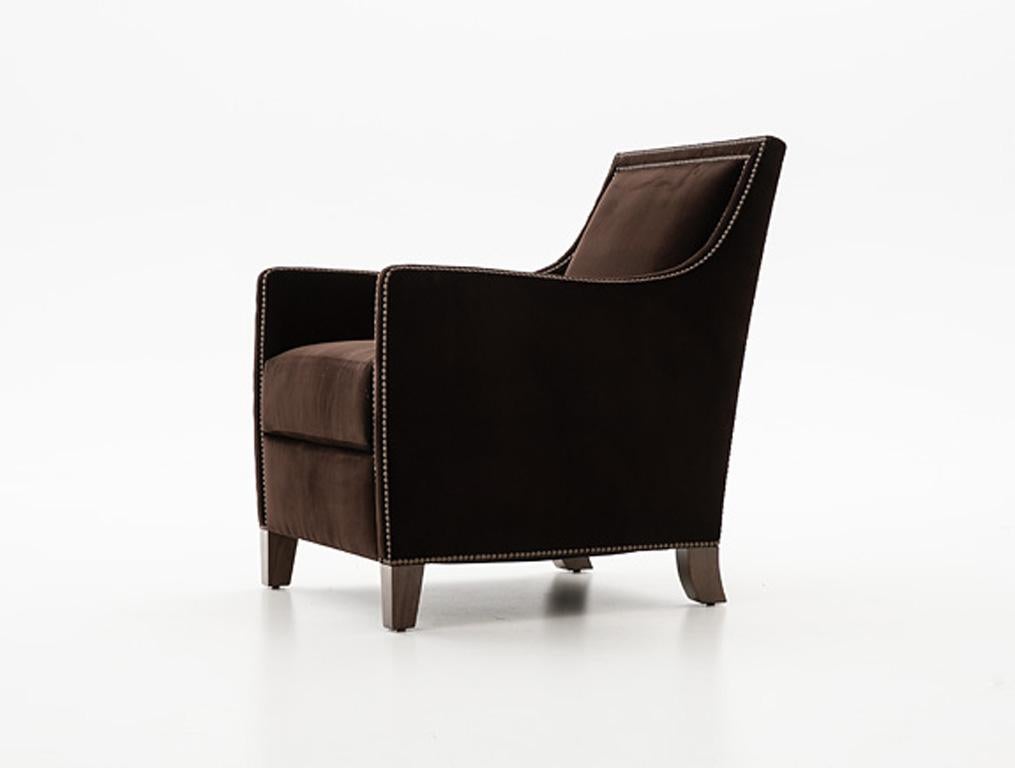 Modern HOLLY HUNT Percheron Chair with Walnut Legs and Brown Upholstery