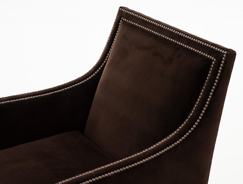Contemporary HOLLY HUNT Percheron Chair with Walnut Legs and Brown Upholstery