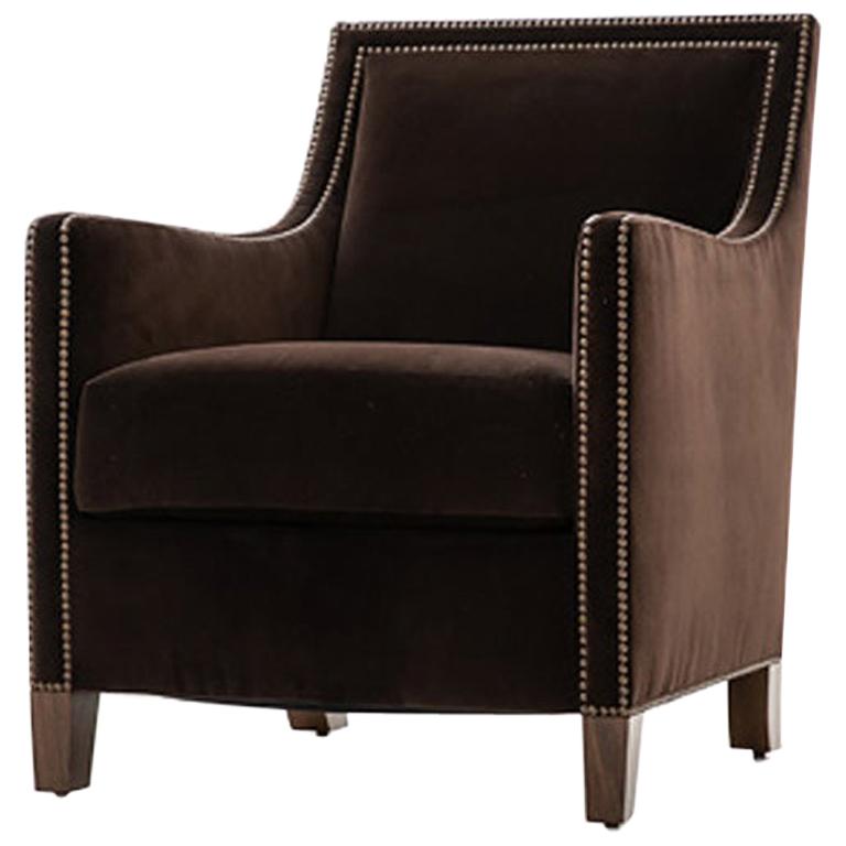 HOLLY HUNT Percheron Chair with Walnut Legs and Brown Upholstery