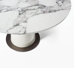 HOLLY HUNT Peso Round Dining Table in Stone with Aged Nickel Base Plate