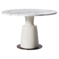 HOLLY HUNT Peso Round Dining Table in Stone with Aged Nickel Base Plate