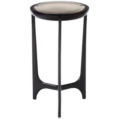 HOLLY HUNT Portia Drink Table with Fog Cast Glass Top and Dark Bronze Base
