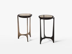 HOLLY HUNT Portia Drink Table with Fog Cast Glass Top and Light Bronze Base