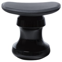 HOLLY HUNT ROI Stool in Black Ceramic Base & Black Leather Seat