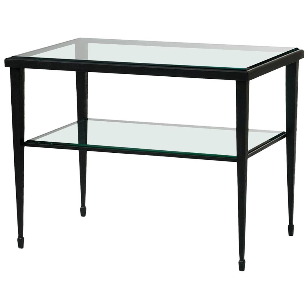 HOLLY HUNT Rue De Seine End Table in Hand Forged Iron Base with Glass Top