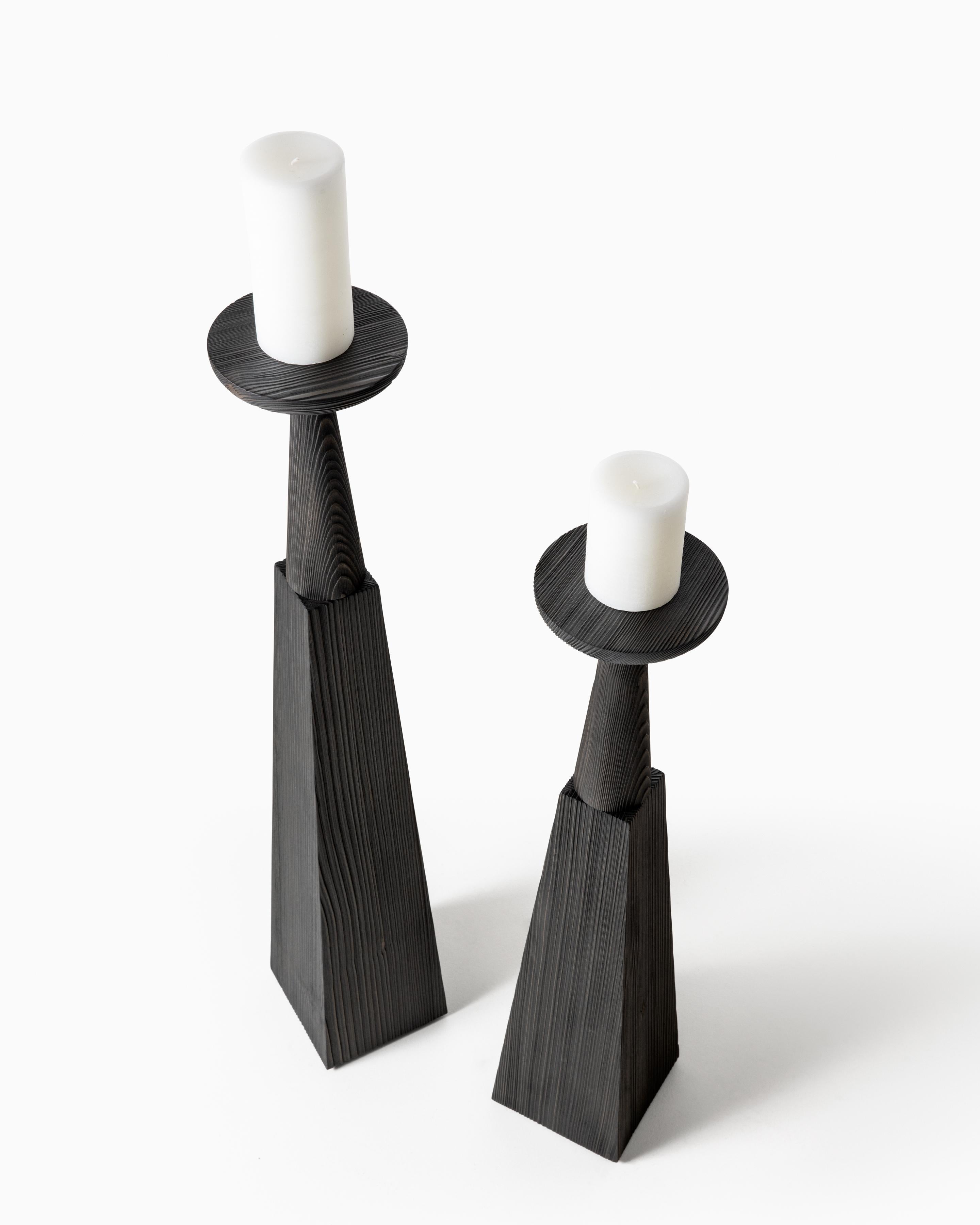 HOLLY HUNT Set of 2 Church Spruce Candlestick with Black Tinted Metal  1