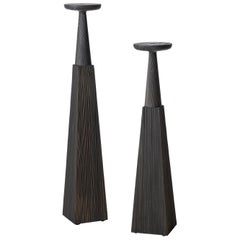 HOLLY HUNT Set of 2 Church Spruce Candlestick with Black Tinted Metal 