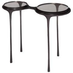 HOLLY HUNT Spectacles Table with Fog Cast Glass Top with Dark Bronze Base Finish
