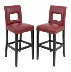 Holly Hunt Style Red Vinyl Bar Stools, Pair