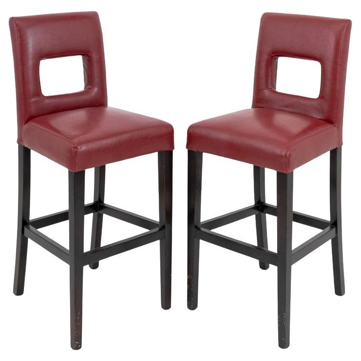 HOLLY HUNT Style Rote Vinyl-Barhocker, Paar