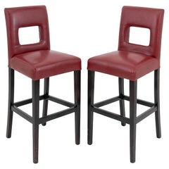 Holly Hunt Style Red Vinyl Bar Stools, Pair