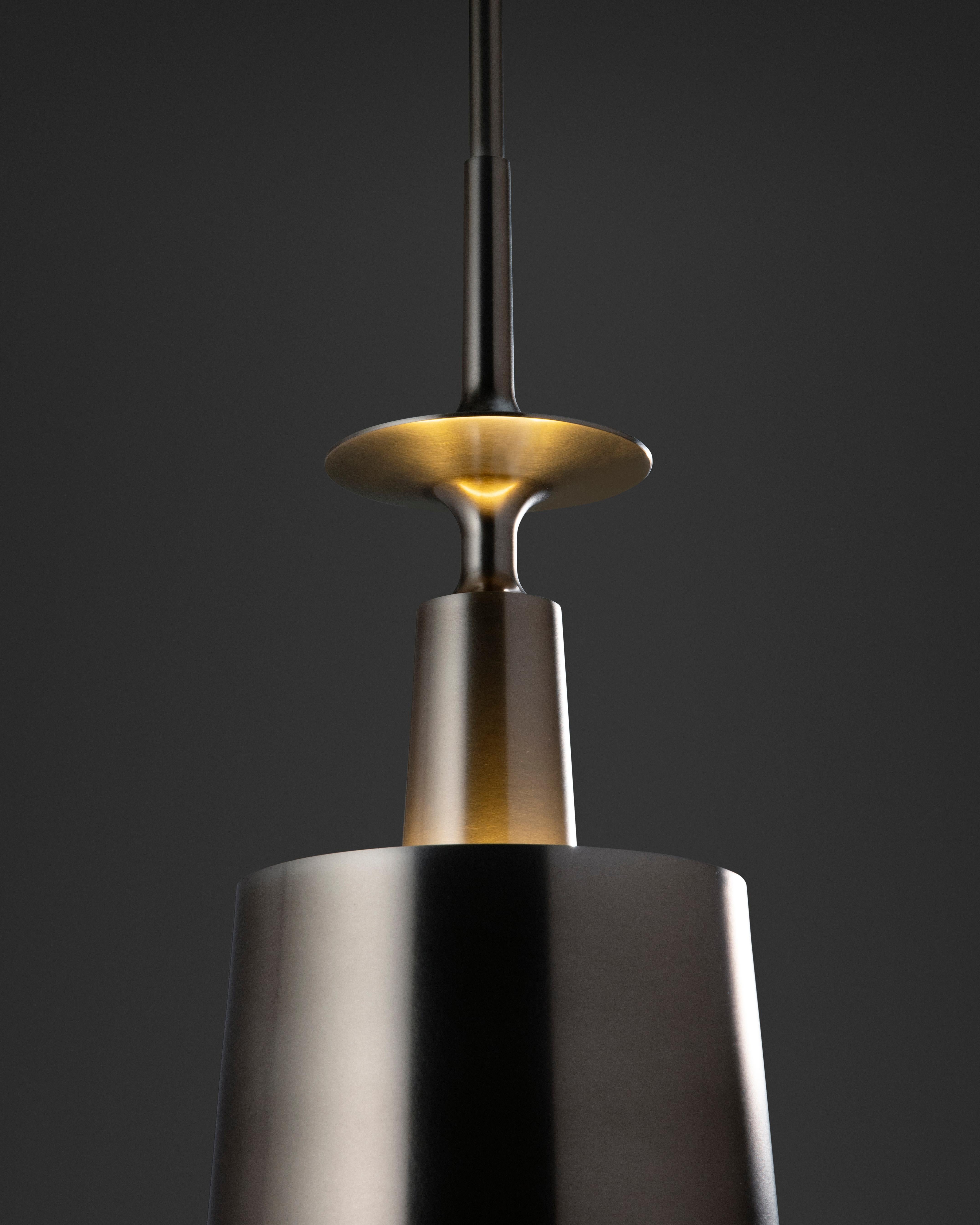 Modern HOLLY HUNT Summit Pendant with Aged Nickel and Golden Bronze Interior Finish