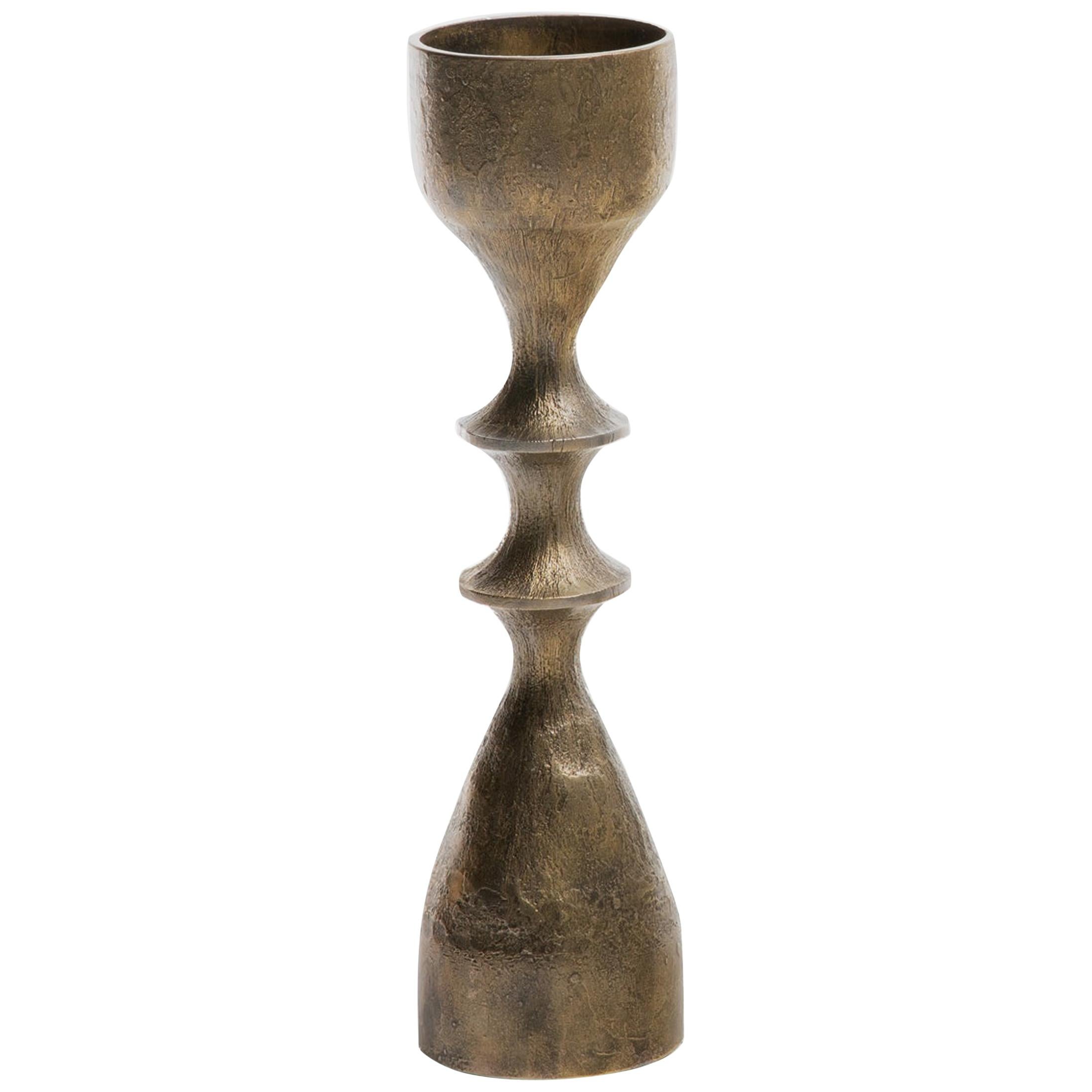 HOLLY HUNT Vinca Short Candlestick in Cast Bronze with Gilded Gold Finish