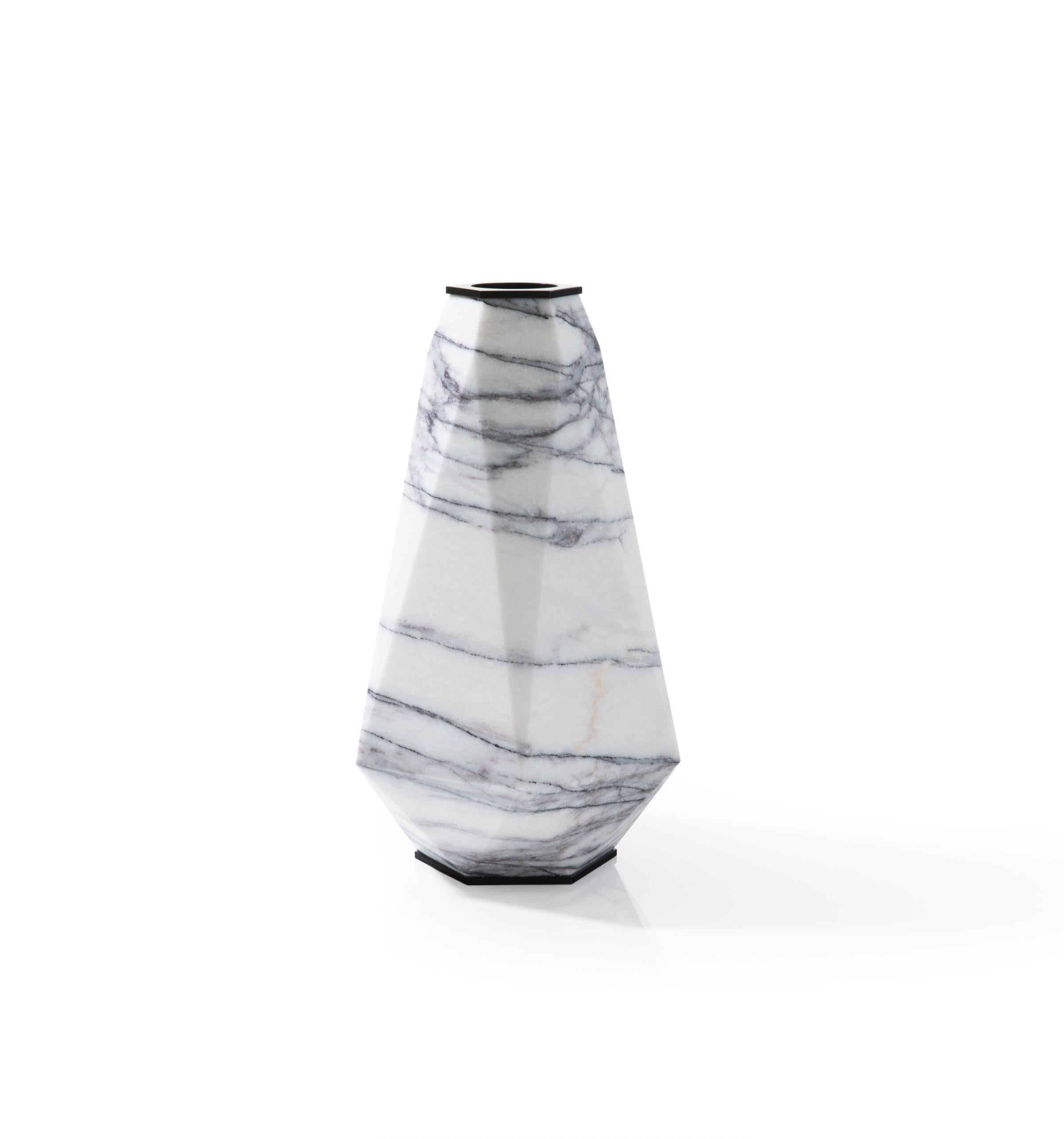 Holly Hunt Warrior large slovenia marble & stainless steel vase by Eva Fehren

Additional Information:
Material: Slovenia marble and stainless steel
Finish: Lilac marble with black stainless steel
Dimensions: Ø 9.75 x 15 H inch
Available in