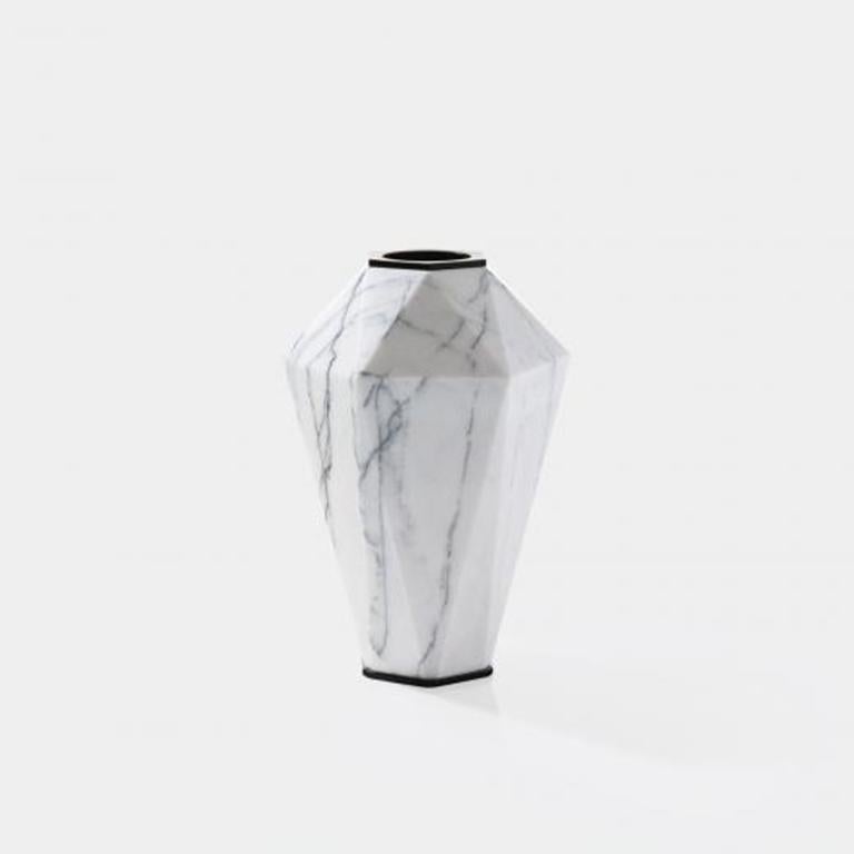 Holly Hunt Warrior medium slovenia marble & stainless steel vase by Eva Fehren

Additional Information:
Material: Slovenia marble and stainless steel
Finish: Lilac marble with black stainless steel
Dimensions: Ø 8.75 x 11.75 H inch
Available in