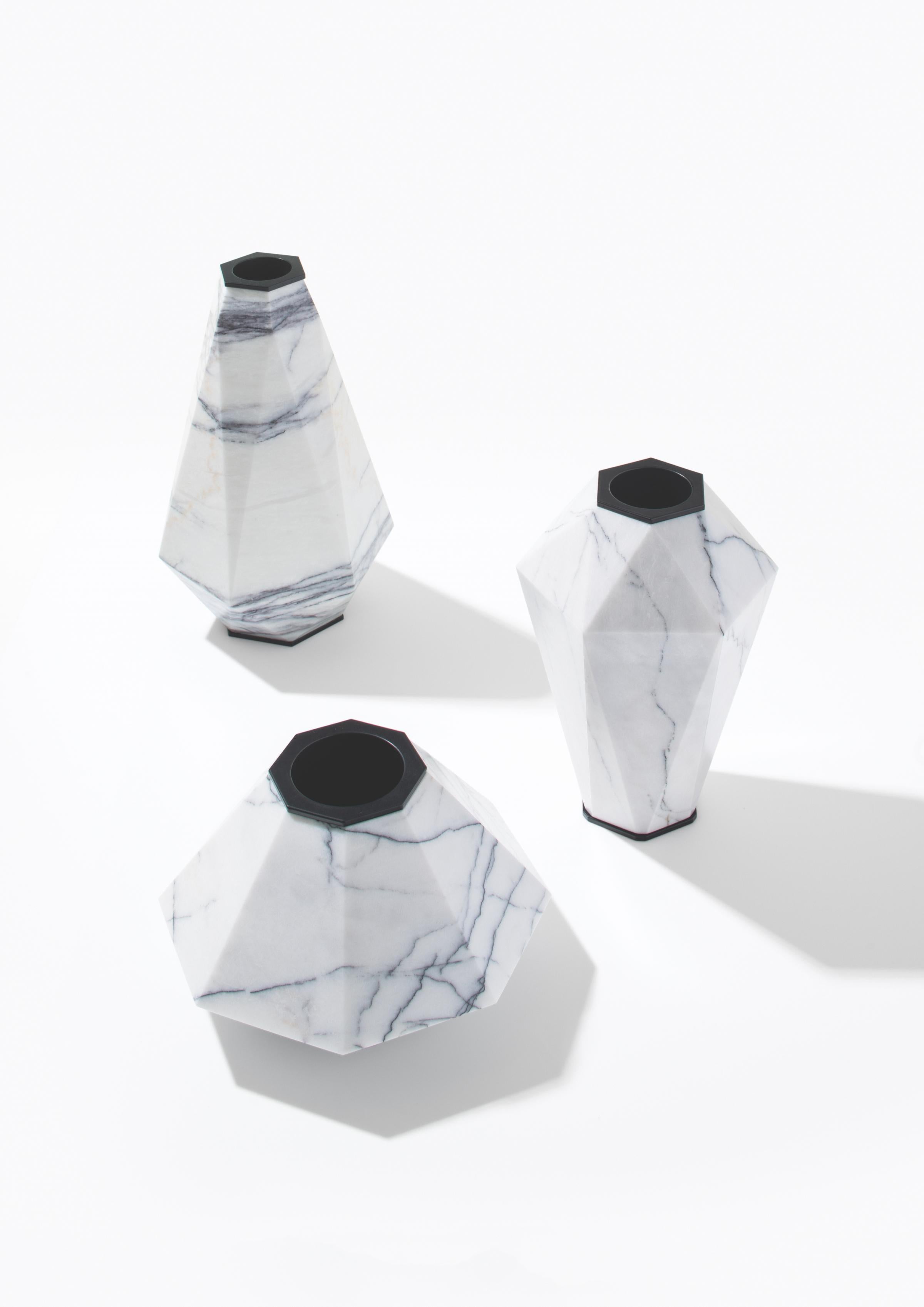 Modern HOLLY HUNT Warrior Medium Slovenia Marble & Stainless Steel Vase by Eva Fehren