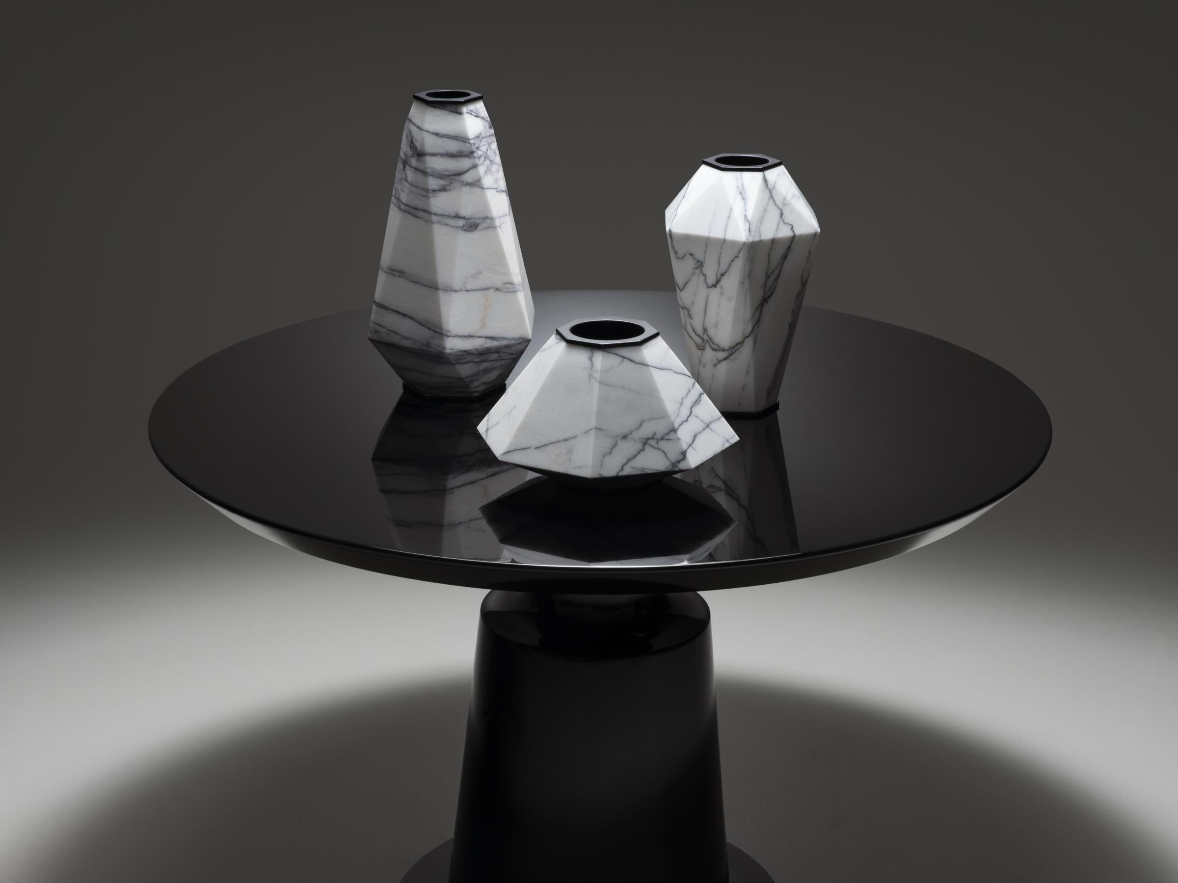 American HOLLY HUNT Warrior Medium Slovenia Marble & Stainless Steel Vase by Eva Fehren