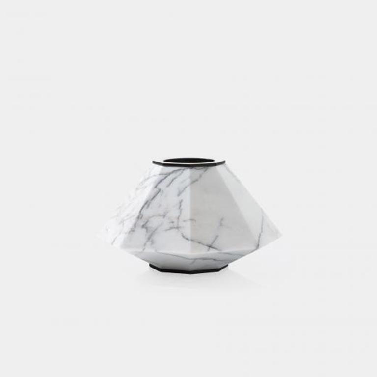 Holly Hunt Warrior small slovenia marble & stainless steel vase by Eva Fehren

Additional Information:
Material: Slovenia marble and stainless steel
Finish: Lilac marble with black stainless steel
Dimensions: Ø 12 x 7 H inch
Available in other