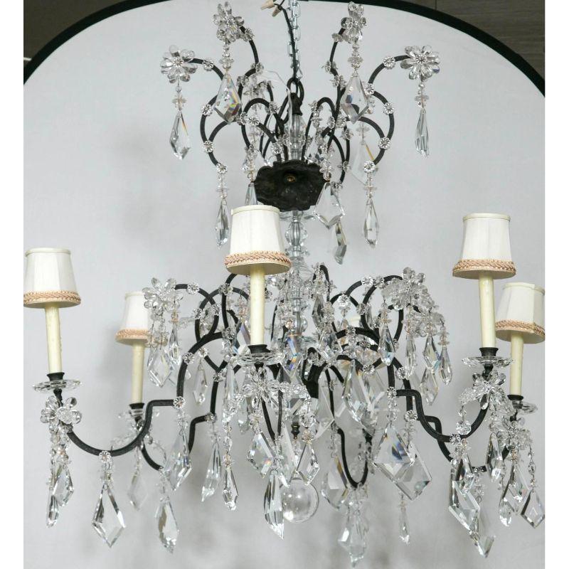 Holly Hunt Wrought Iron & Crystal Chandelier In Excellent Condition In Stamford, CT