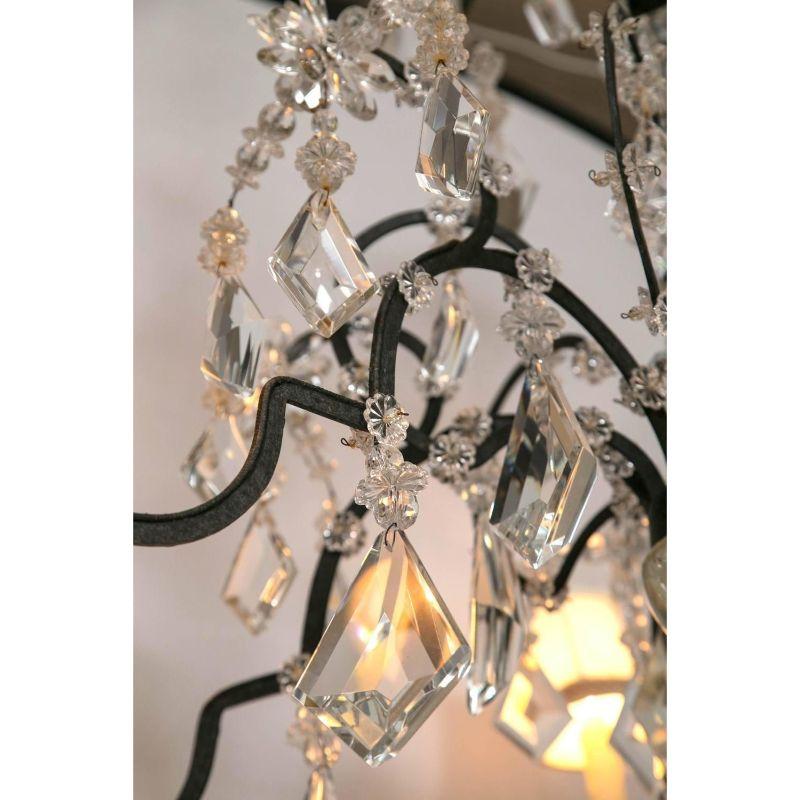 Contemporary Holly Hunt Wrought Iron & Crystal Chandelier