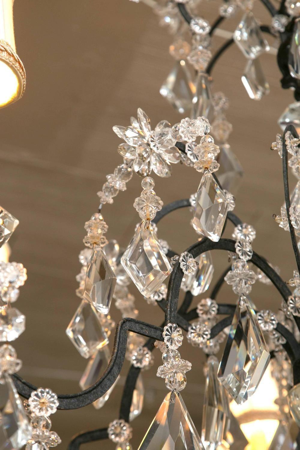 Holly Hunt, Modern, Chandelier, Wrought Iron, Crystal, 2010s For Sale 1