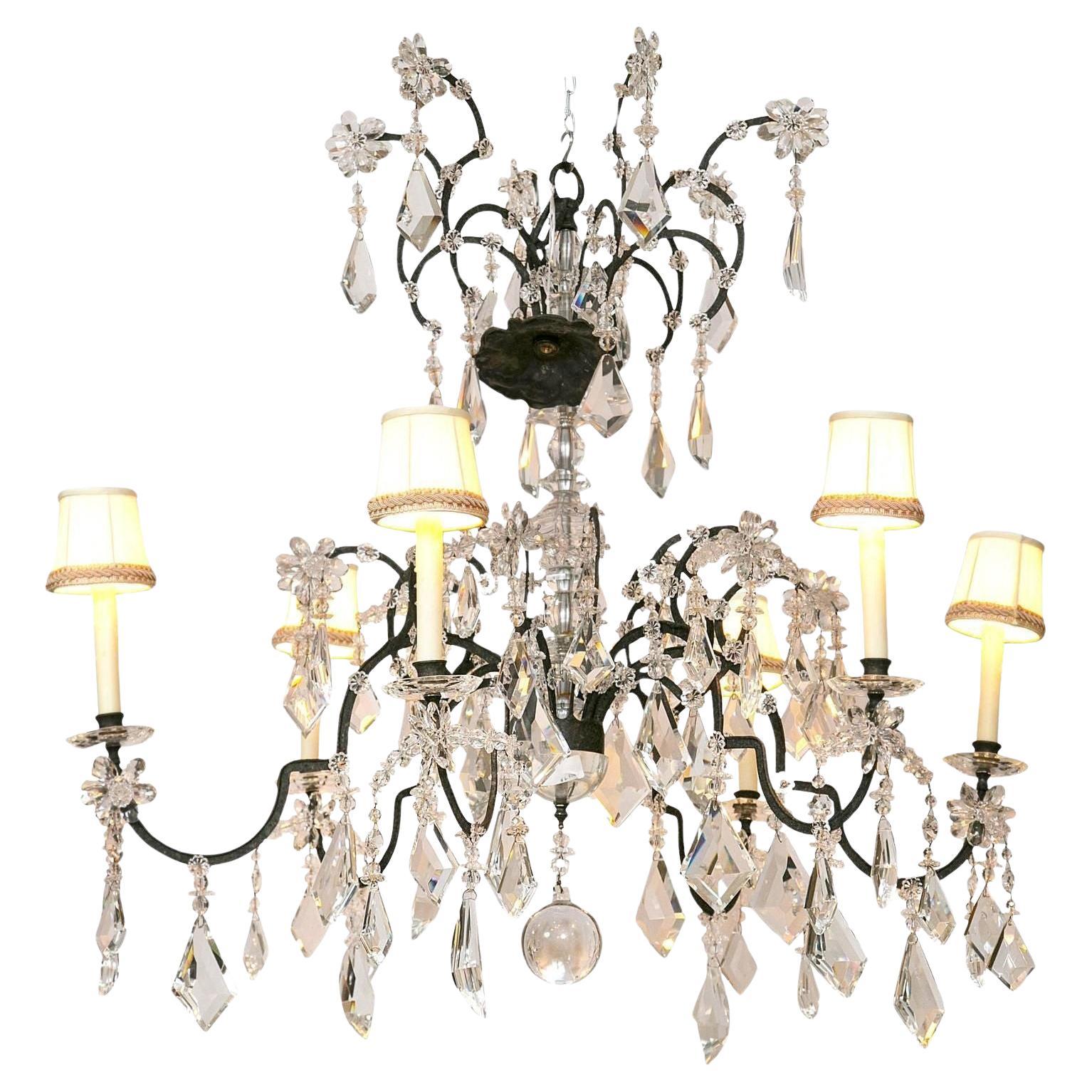Holly Hunt, Modern, Chandelier, Wrought Iron, Crystal, 2010s For Sale