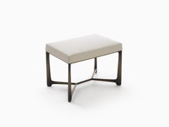 HOLLY HUNT XY Size 2 Bench in Light Bronze Patina with Beige Leather Seat