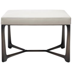 HOLLY HUNT XY Size 2 Bench in Light Bronze Patina with Beige Leather Seat