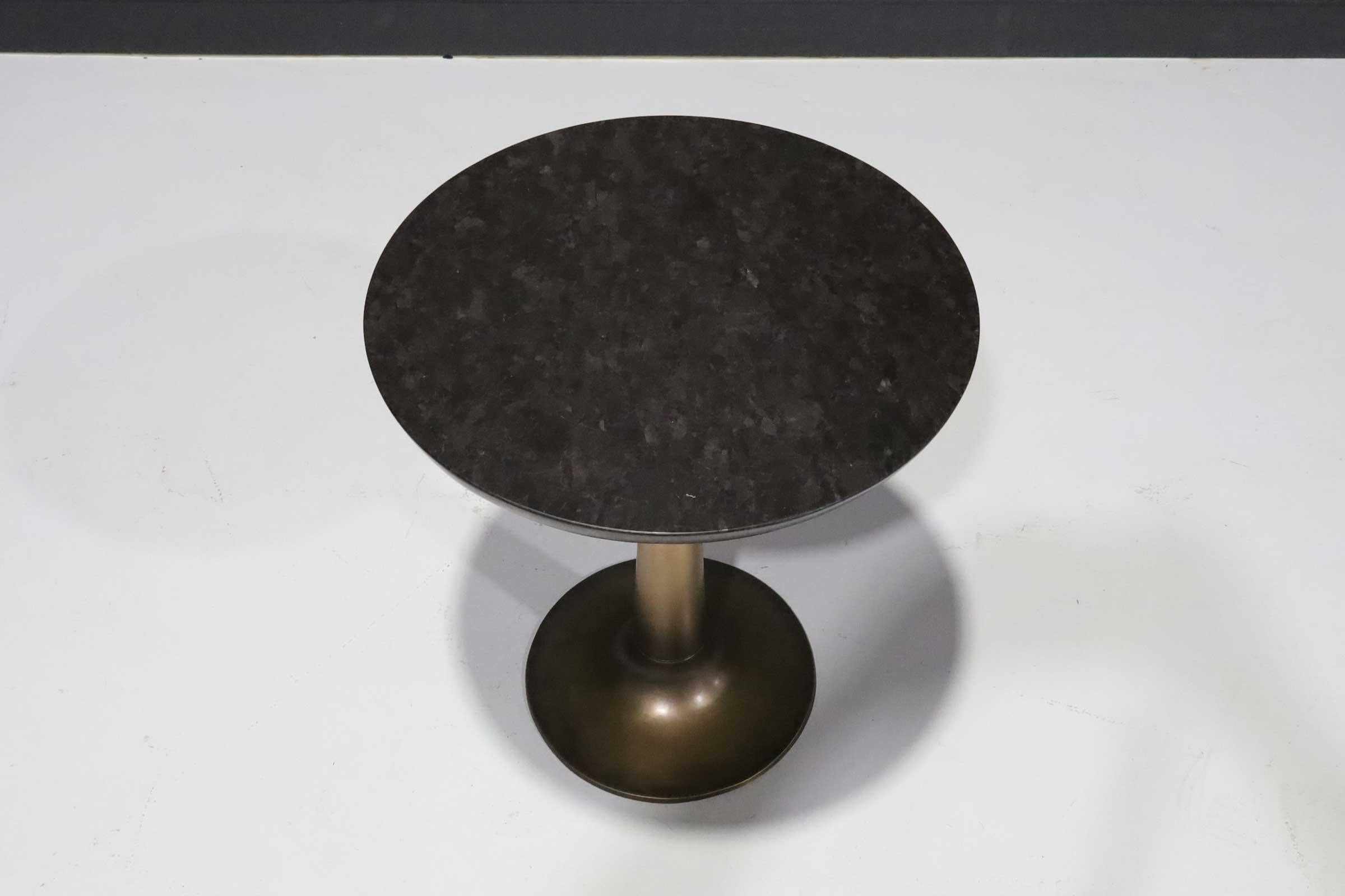 Beautiful side table by Holly Hunt, the Martini side table. Clean lines, bronze cast base and a stone top.
