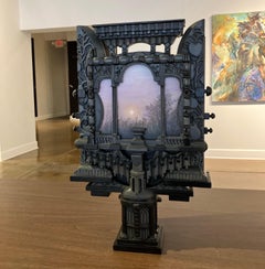 Escultura Contemporánea de Pared, Ensamblaje de Madera Tallada a Mano, Paisaje con Pintura Acrílica