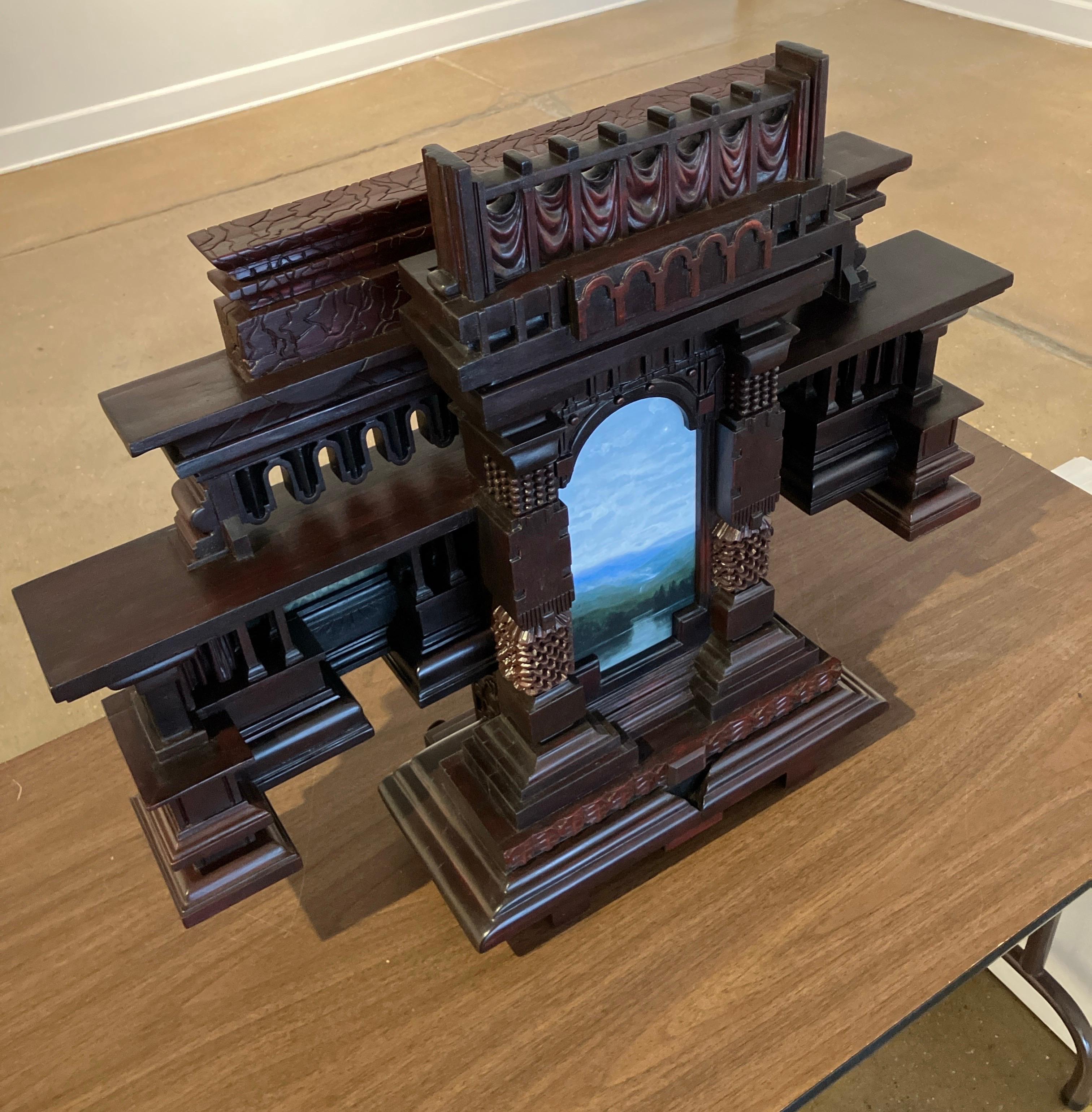 Hand Carved Wood, Assembled Sculpture, Hand Painted Landscapes, Wall Hanging For Sale 9