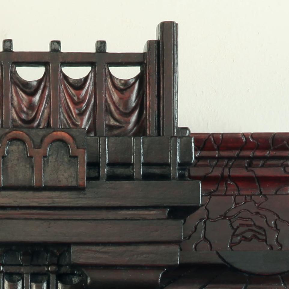 Hand Carved Wood, Assembled Sculpture, Hand Painted Landscapes, Wall Hanging For Sale 1