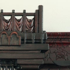 Wood intagliato a mano, scultura assemblata, paesaggi dipinti a mano, appendiabiti da parete