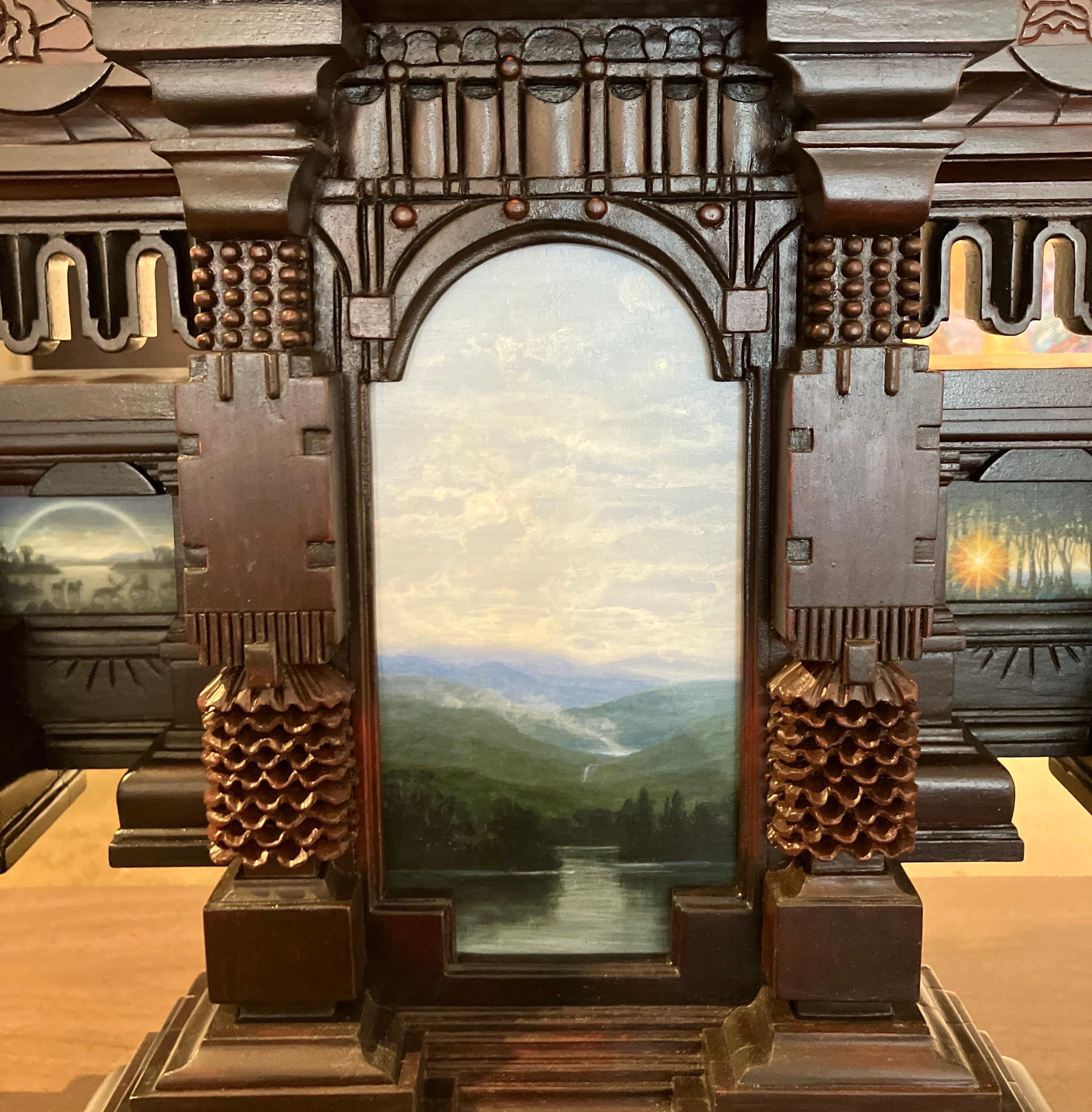 Hand Carved Wood, Assembled Sculpture, Hand Painted Landscapes, Wall Hanging For Sale 4