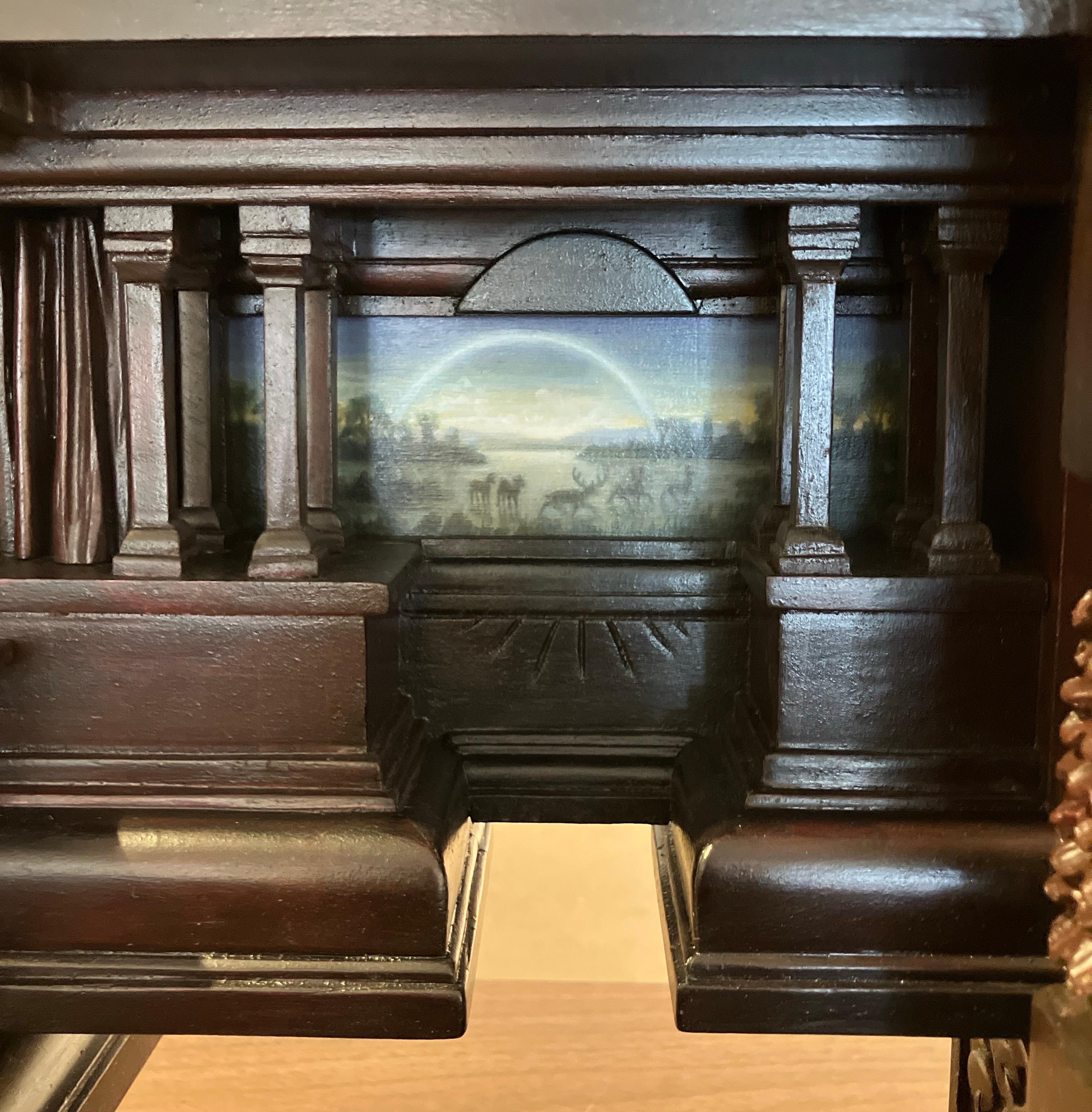 Hand Carved Wood, Assembled Sculpture, Hand Painted Landscapes, Wall Hanging For Sale 5