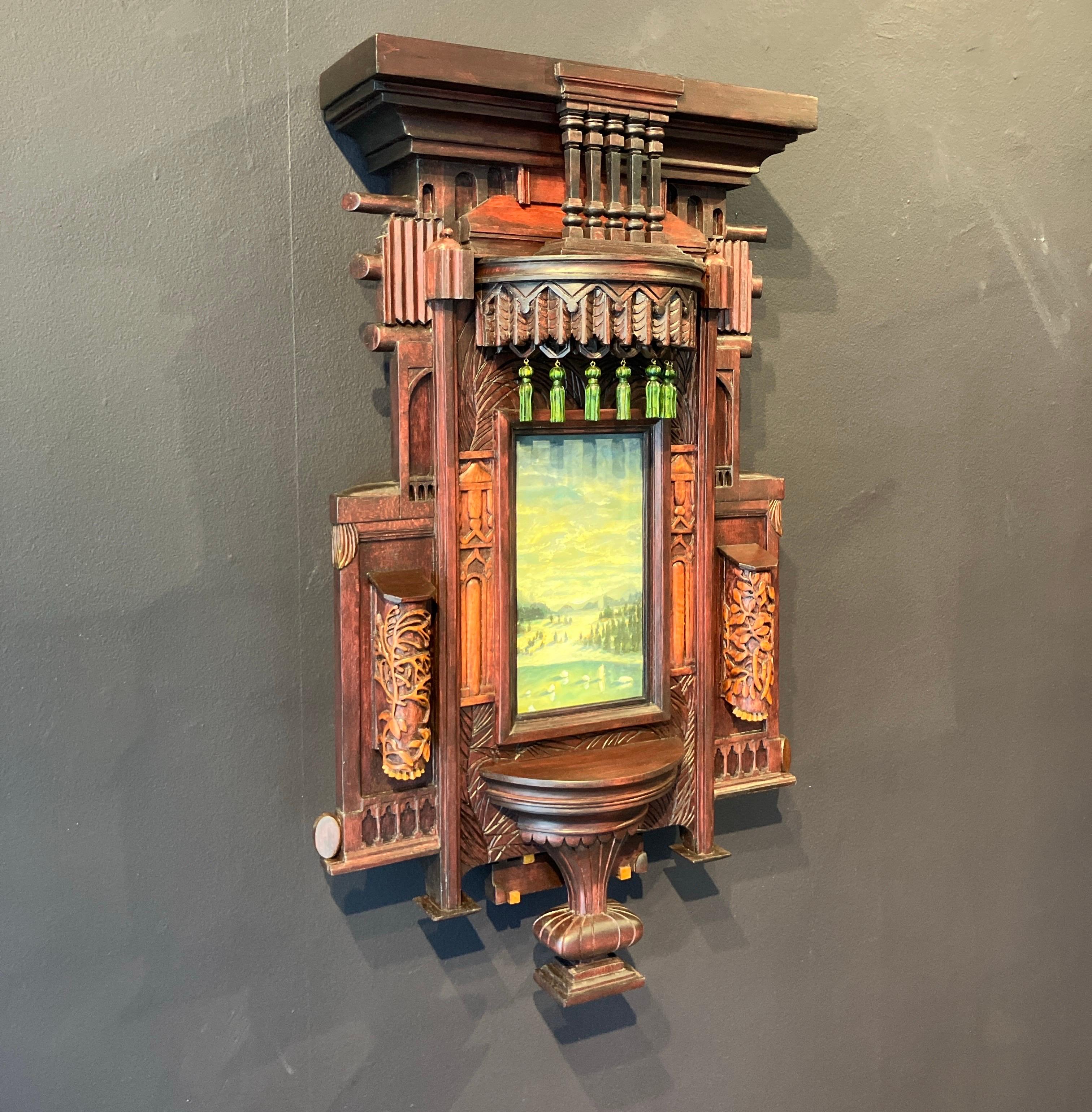 Legno intagliato a mano, scultura assemblata, paesaggio, applique, Holly Lane's in vendita 1