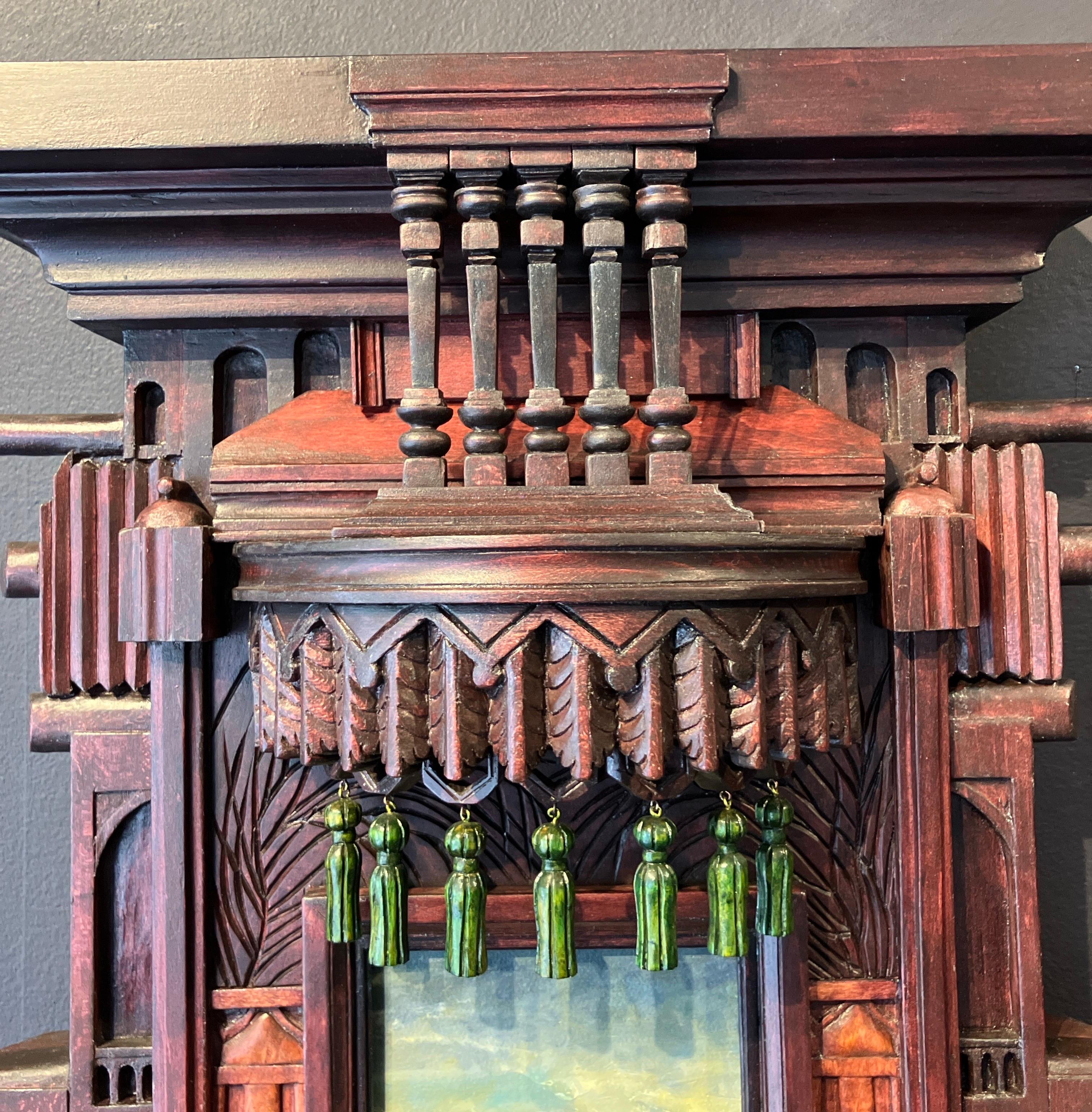 Legno intagliato a mano, scultura assemblata, paesaggio, applique, Holly Lane's in vendita 3