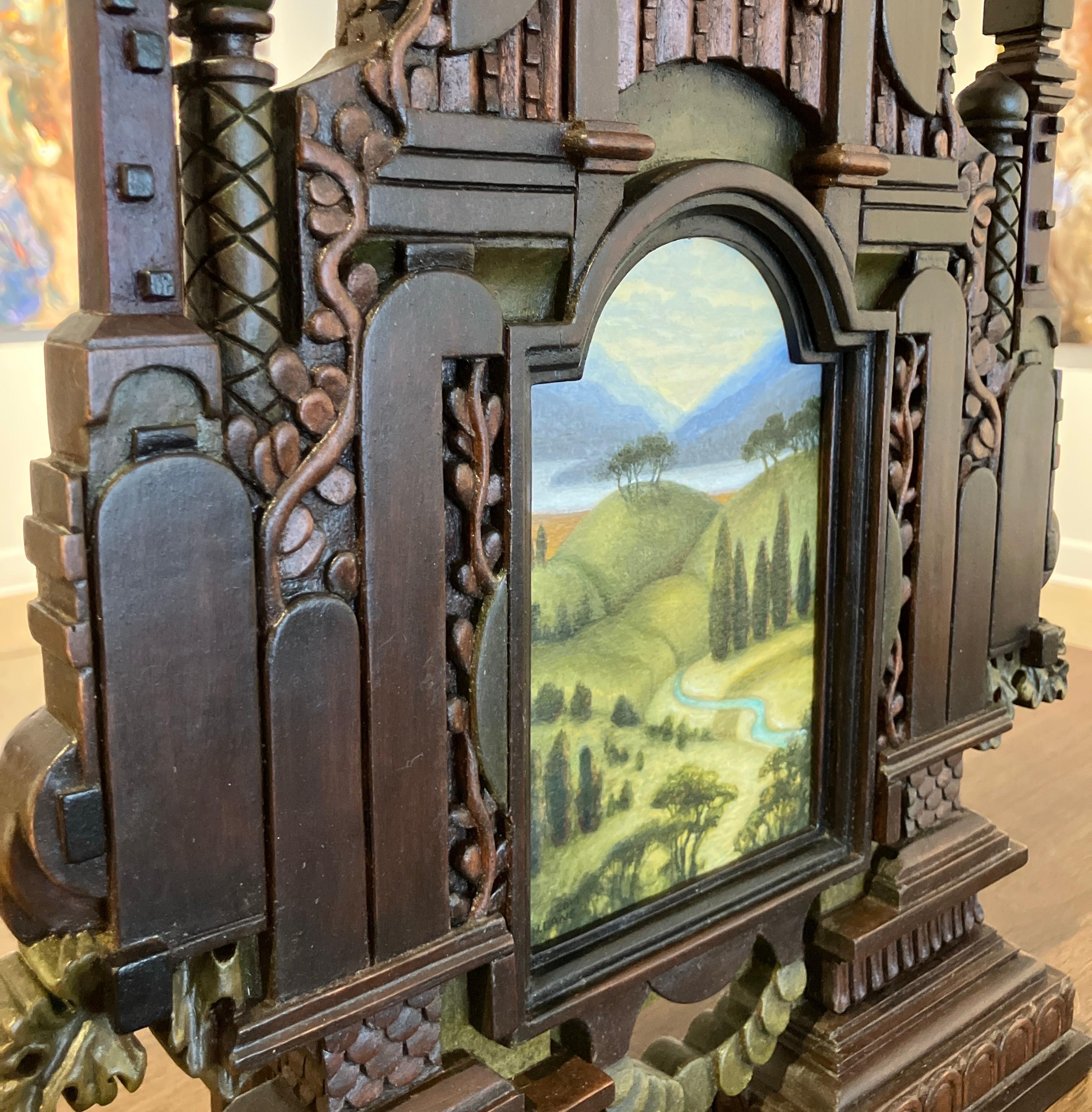 Hand Carved Wood, Assembled Sculpture, Landscape, Wall Hanging, Holly Lane For Sale 4