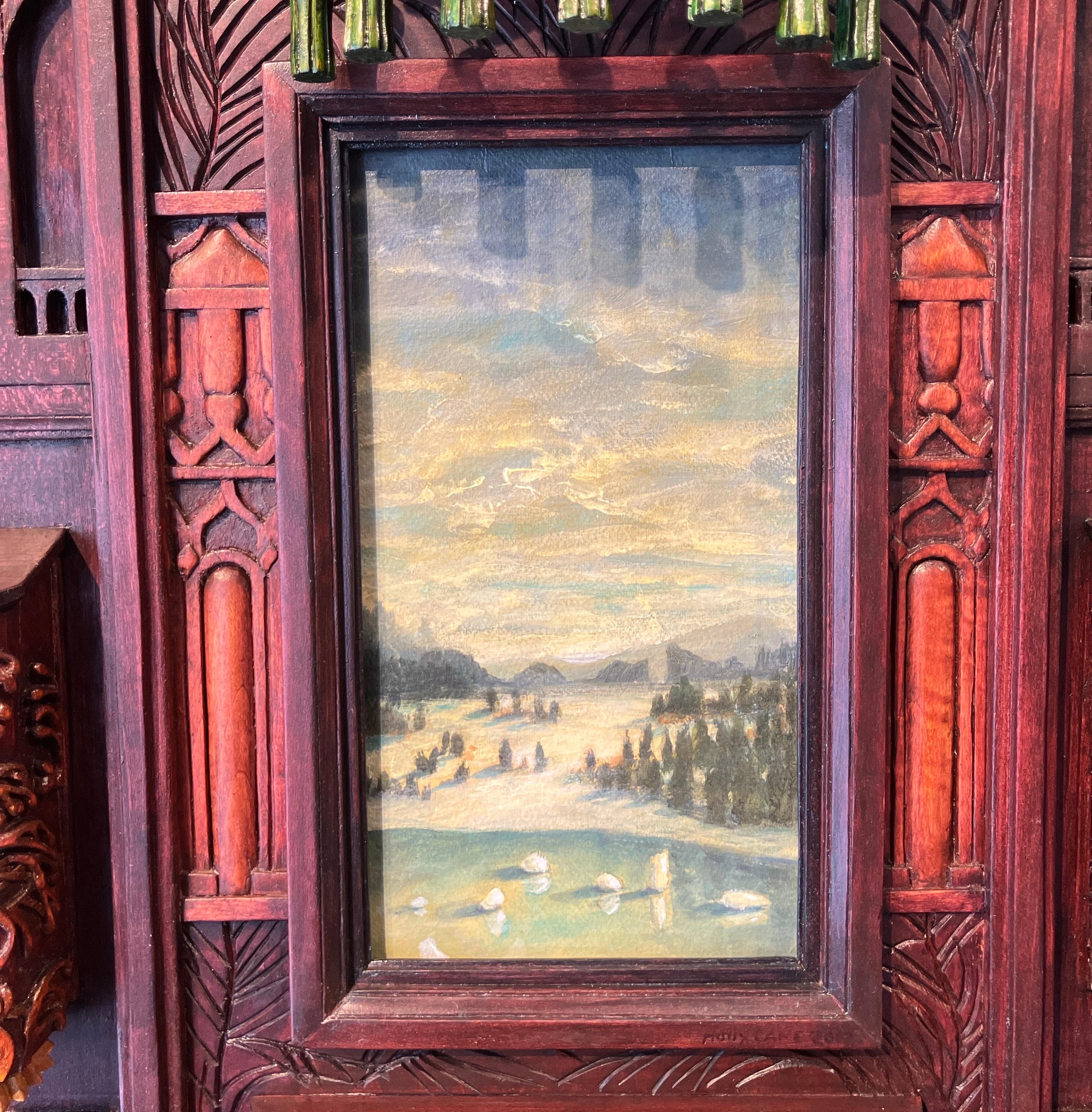 Legno intagliato a mano, scultura assemblata, paesaggio, applique, Holly Lane's in vendita 4